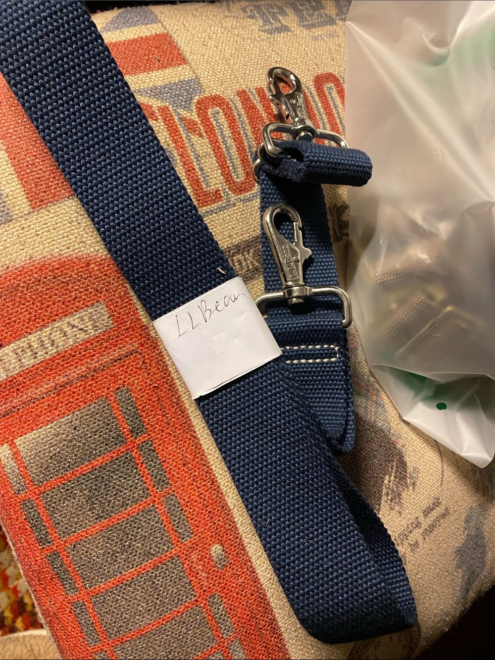 Blue navy canvas color silver tone hardware strap L.L.Bean For Bag 27-47”